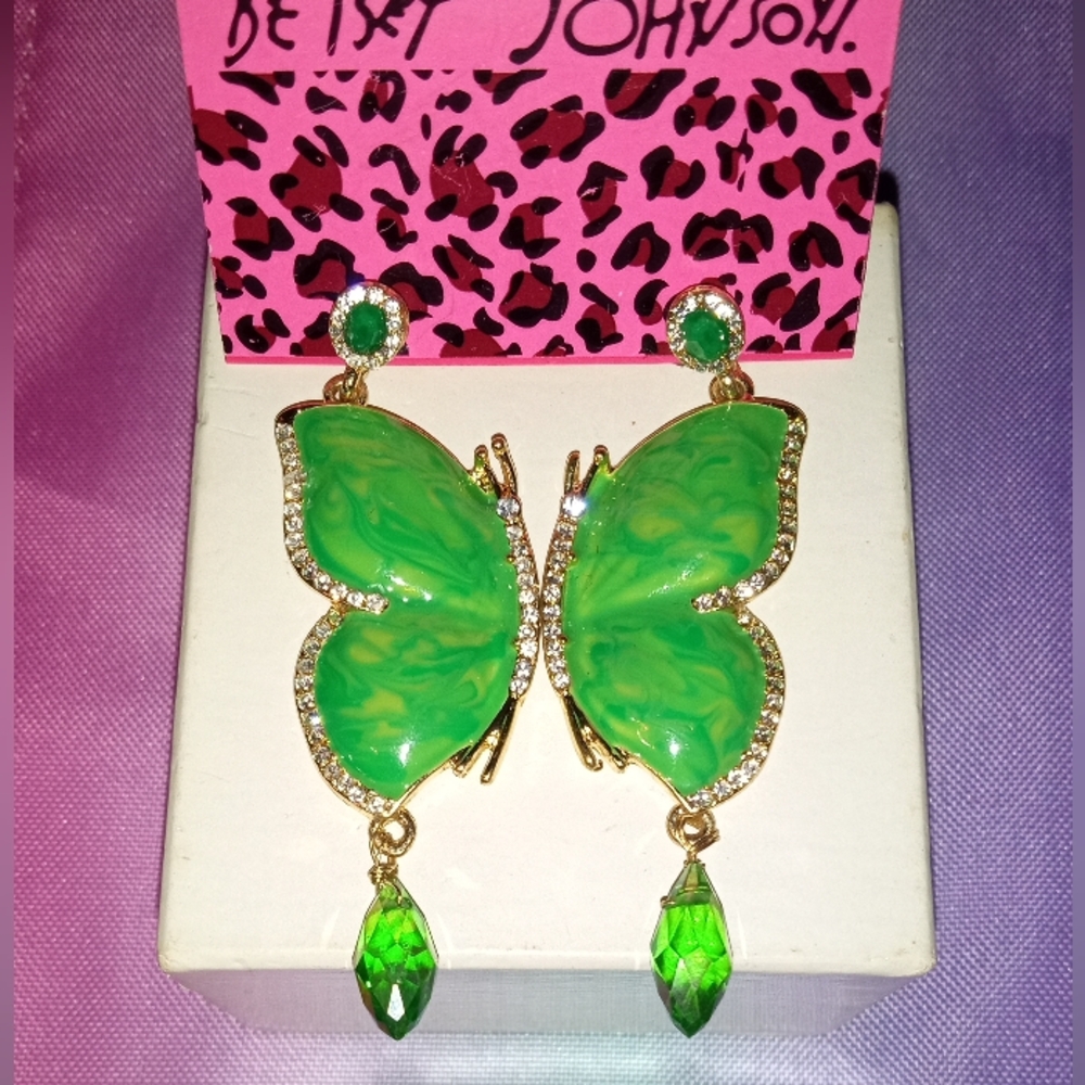 Rare HTF Betsey Johnson Sparkling Rhinestone Butterfly Earrings